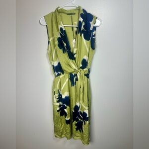 Elie Tahari Silk Blue and Green Sleeveless Wrap Midi Dress Size 8